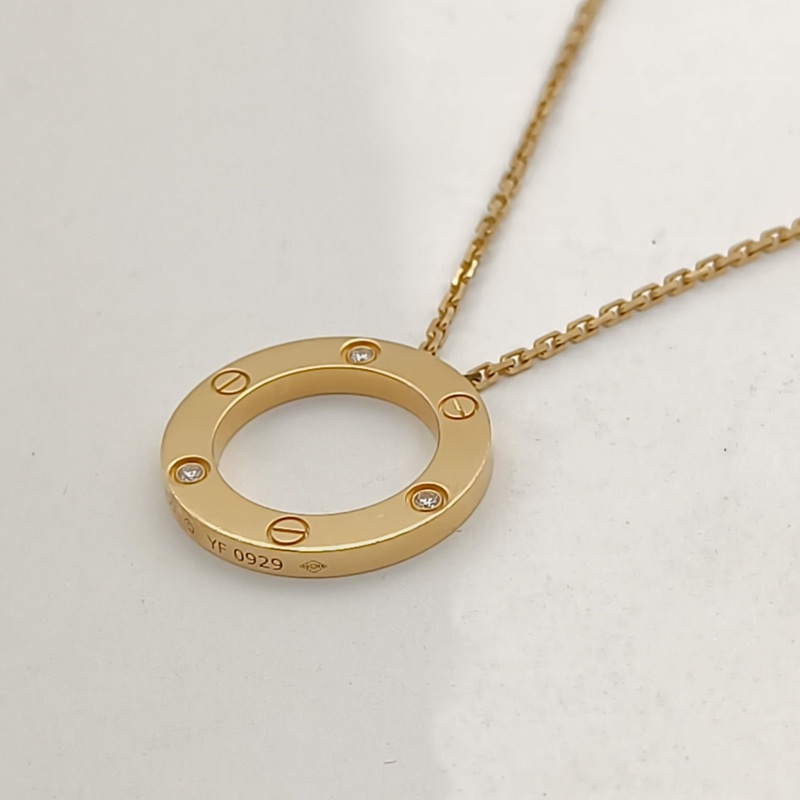 CARTIER LOVELOVE大圓餅三鑽項鏈18K黃金/鑽石項鏈-1