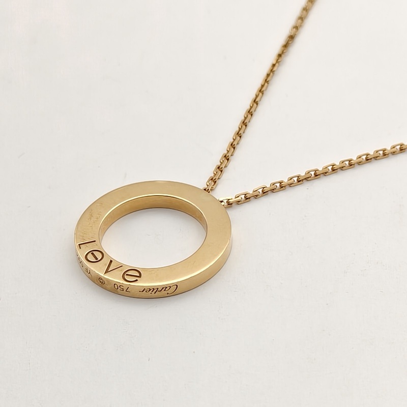 CARTIER LOVELOVE大圓餅三鑽項鏈18K黃金/鑽石項鏈-2