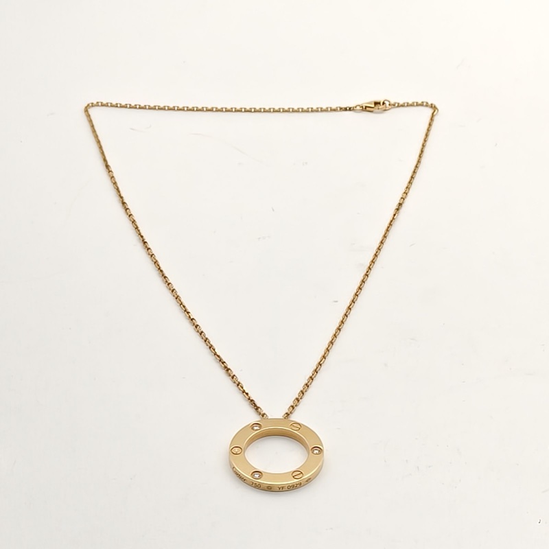 CARTIER LOVELOVE大圓餅三鑽項鏈18K黃金/鑽石項鏈-4