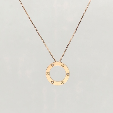 CARTIER LOVE大圓餅三鑽項鏈18K玫瑰金/鑽石