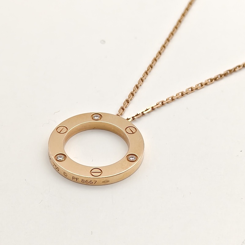 CARTIER LOVE大圓餅三鑽項鏈18K玫瑰金/鑽石-1