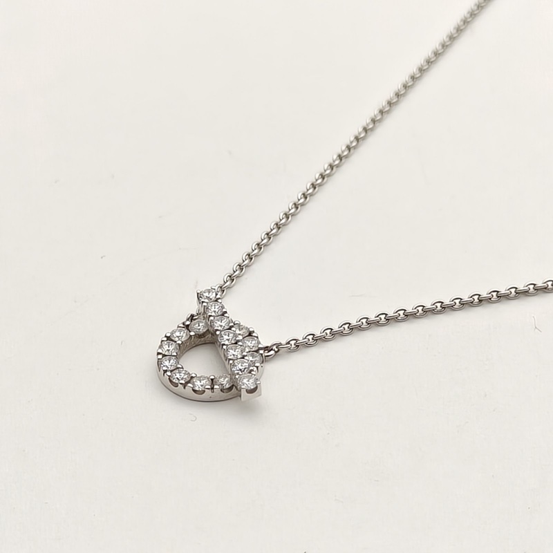 HERMES Finesse小Q項鏈滿鑽18K白金/鑽石-1