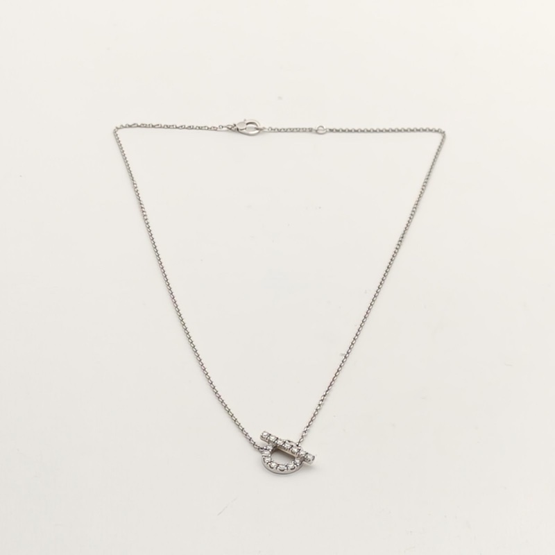 HERMES Finesse小Q項鏈滿鑽18K白金/鑽石-4