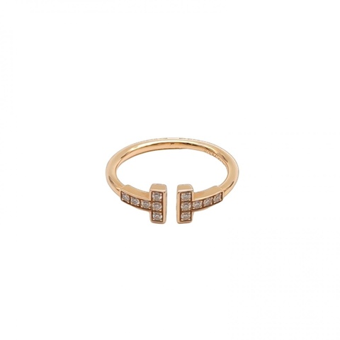 TIFFANY&CO TiffanyT線形戒指拼18K玫瑰金/鑽石50