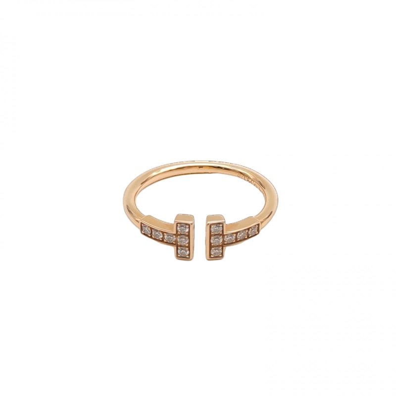 TIFFANY&CO TiffanyT線形戒指拼18K玫瑰金/鑽石50-0