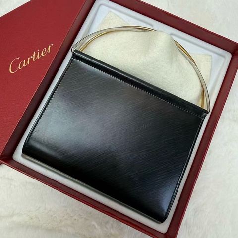 Cartier卡地亞 雙環手提包 黑色 金銀雙環 晚宴包 經典優雅時尚
