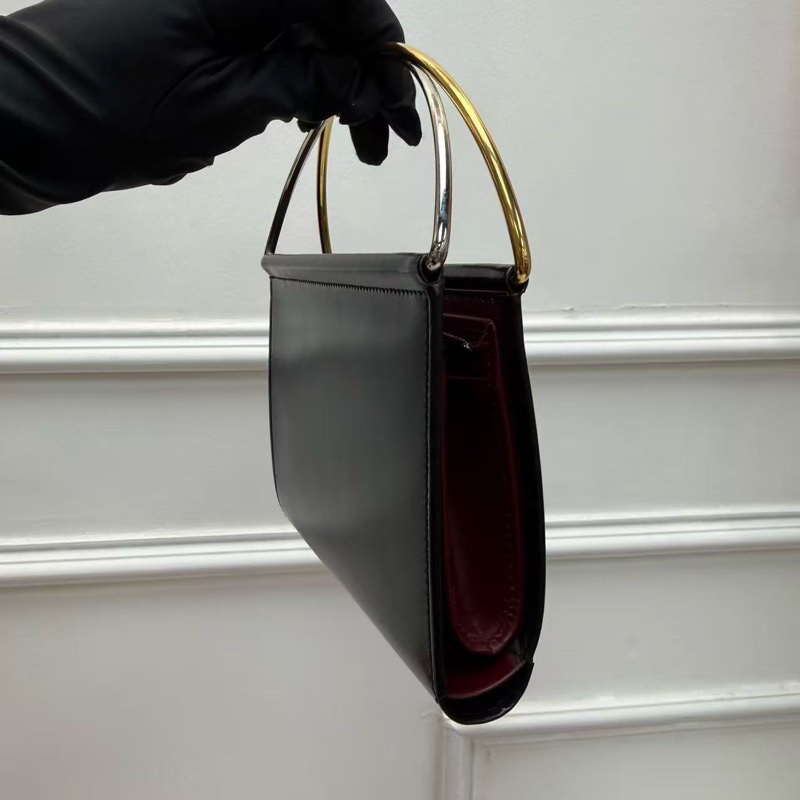 Cartier卡地亞 雙環手提包 黑色 金銀雙環 晚宴包 經典優雅時尚-1