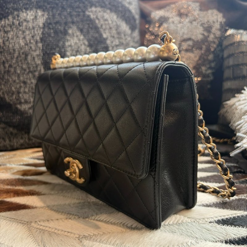 CHANEL 珍珠造型金鏈鏈包 黑色-2