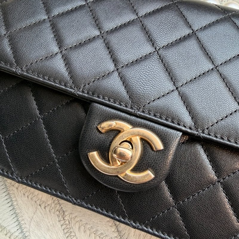 CHANEL 珍珠造型金鏈鏈包 黑色-8