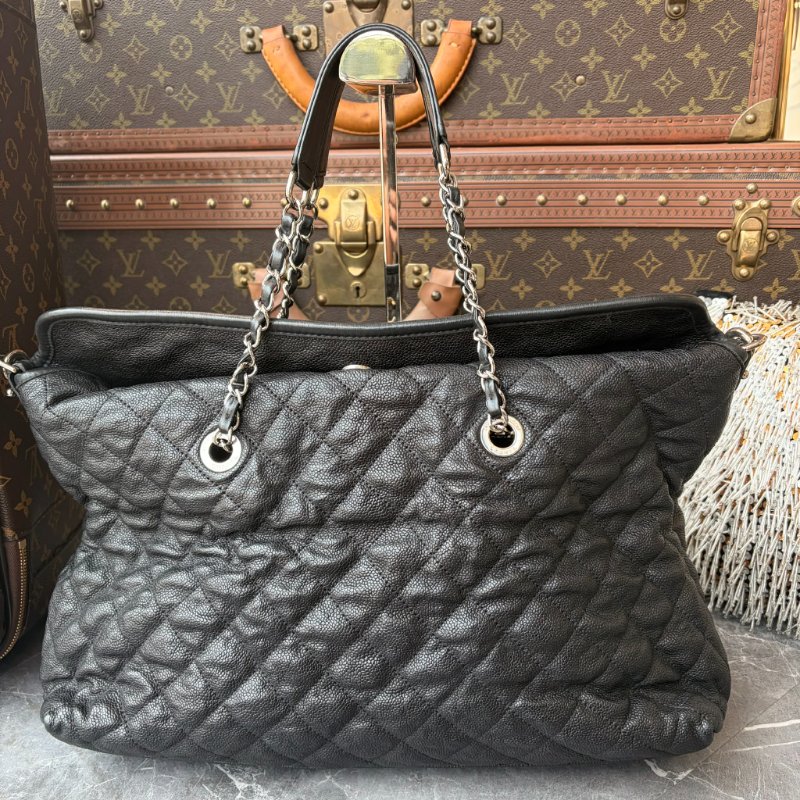 CHANEL 牛皮銀釦手提肩背包 黑色-1