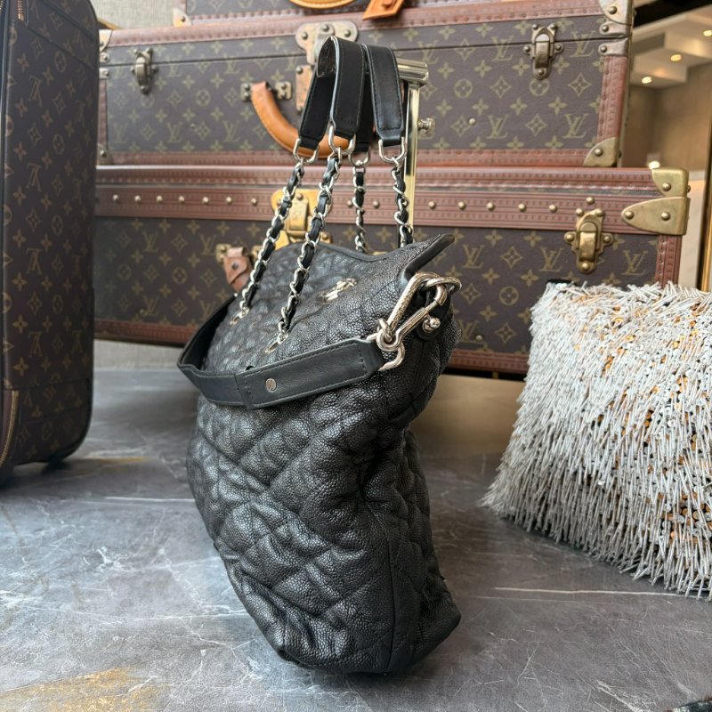 CHANEL 牛皮銀釦手提肩背包 黑色-2