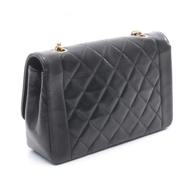 香奈兒 (CHANEL) 絎縫 Diana 翻蓋鏈條單肩背包,羊皮材質,黑色,二手,女士款,金色五金-1