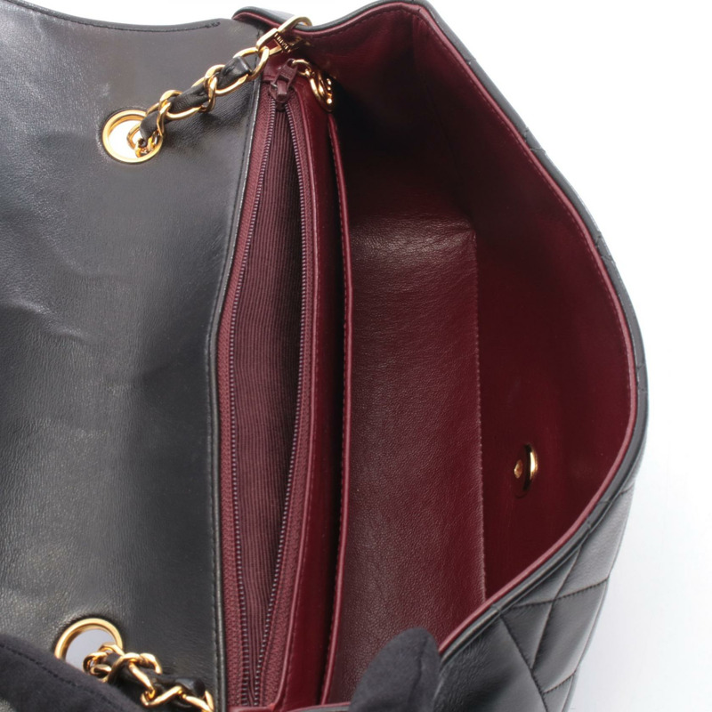 香奈兒 (CHANEL) 絎縫 Diana 翻蓋鏈條單肩背包,羊皮材質,黑色,二手,女士款,金色五金-2