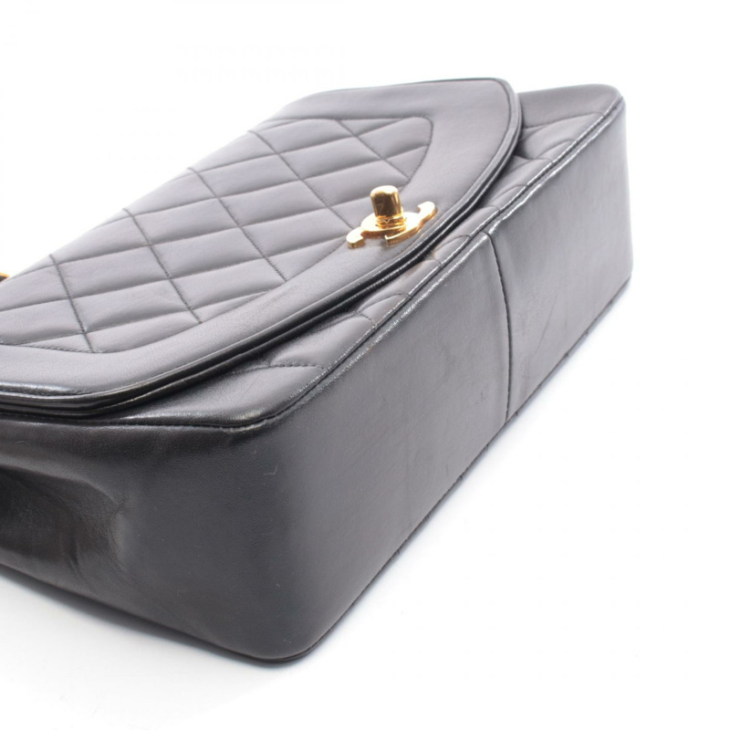 香奈兒 (CHANEL) 絎縫 Diana 翻蓋鏈條單肩背包,羊皮材質,黑色,二手,女士款,金色五金-6