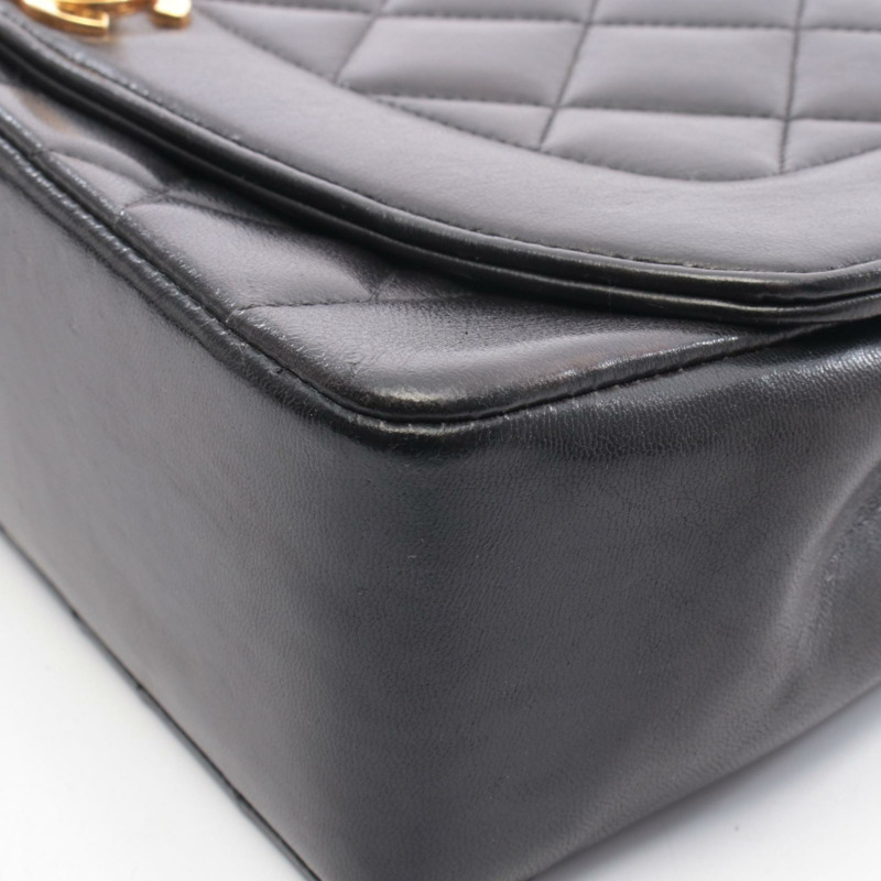 香奈兒 (CHANEL) 絎縫 Diana 翻蓋鏈條單肩背包,羊皮材質,黑色,二手,女士款,金色五金-7