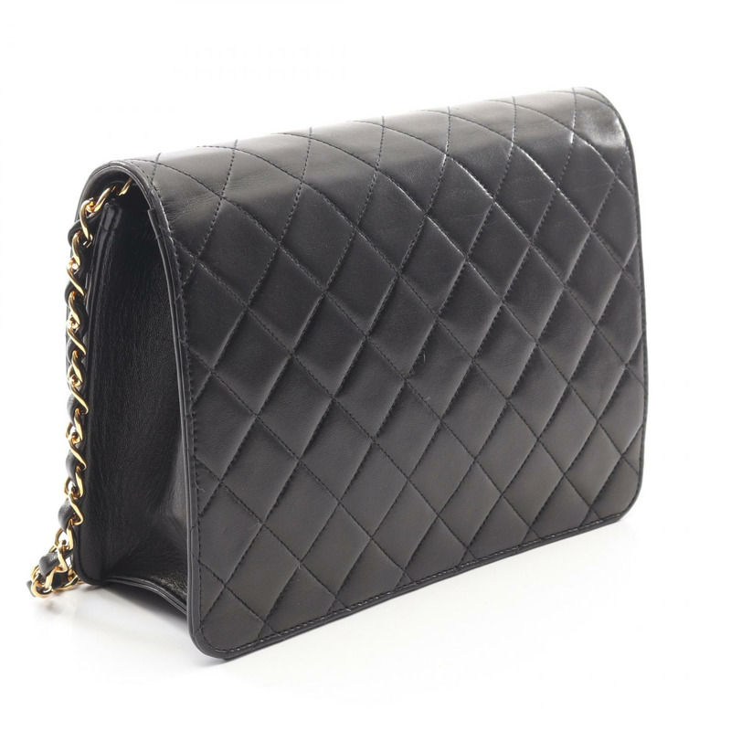 香奈兒 (CHANEL) Matelasse 單翻蓋鏈條單肩背包 A03569 羊皮黑 二手 金色五金-1