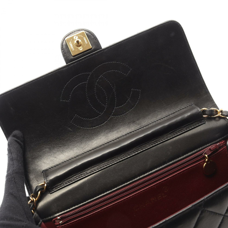 香奈兒 (CHANEL) Matelasse 單翻蓋鏈條單肩背包 A03569 羊皮黑 二手 金色五金-5