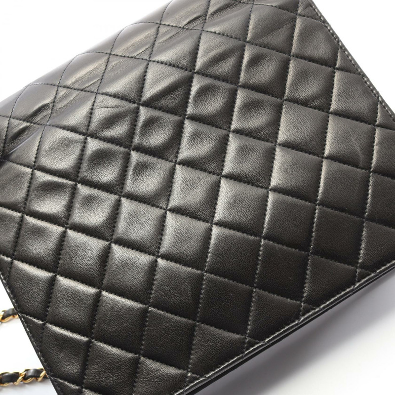 香奈兒 (CHANEL) Matelasse 單翻蓋鏈條單肩背包 A03569 羊皮黑 二手 金色五金-8