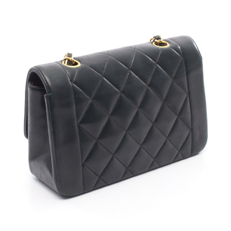 香奈兒 (CHANEL) 絎縫 Diana 翻蓋鏈條單肩背包,羊皮材質,黑色,二手,金色五金-1