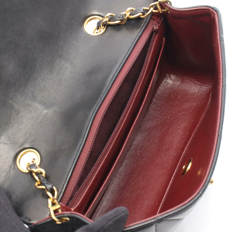 香奈兒 (CHANEL) 絎縫 Diana 翻蓋鏈條單肩背包,羊皮材質,黑色,二手,金色五金-2