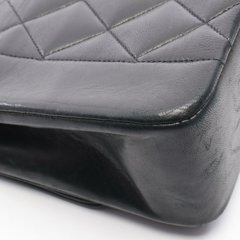 香奈兒 (CHANEL) 絎縫 Diana 翻蓋鏈條單肩背包,羊皮材質,黑色,二手,金色五金-9