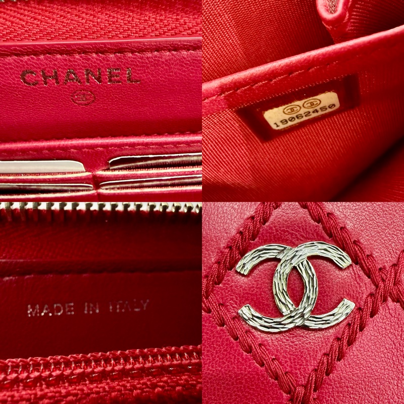 香奈兒 CHANEL Wild Stitch 系列紅色拉鍊長夾 NO.19-6