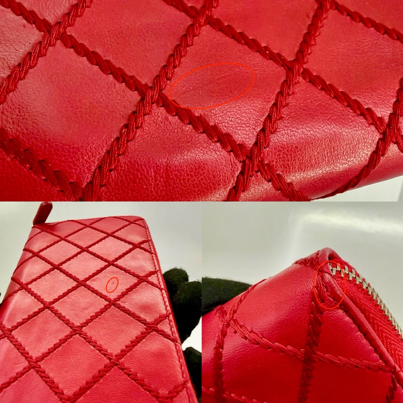 香奈兒 CHANEL Wild Stitch 系列紅色拉鍊長夾 NO.19-7