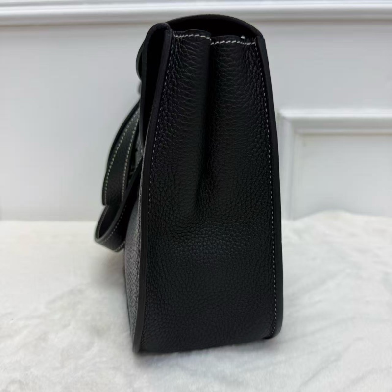 Hermes/愛馬仕 halzan31 哈喇子斜挎包 黑銀 走白線 Togo皮 手提單肩包-3