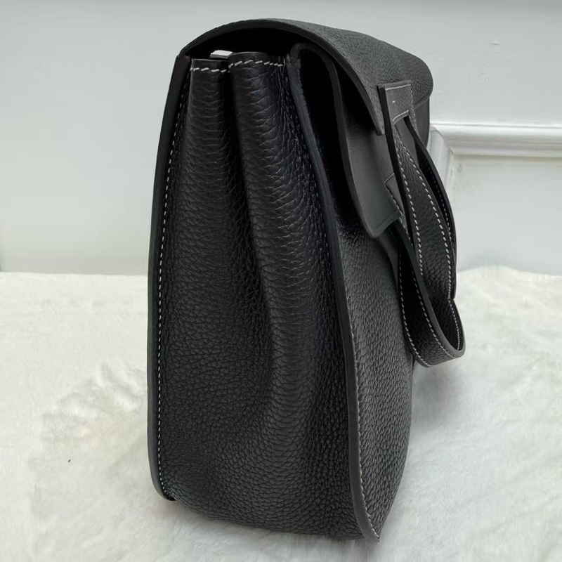 Hermes/愛馬仕 halzan31 哈喇子斜挎包 黑銀 走白線 Togo皮 手提單肩包-4