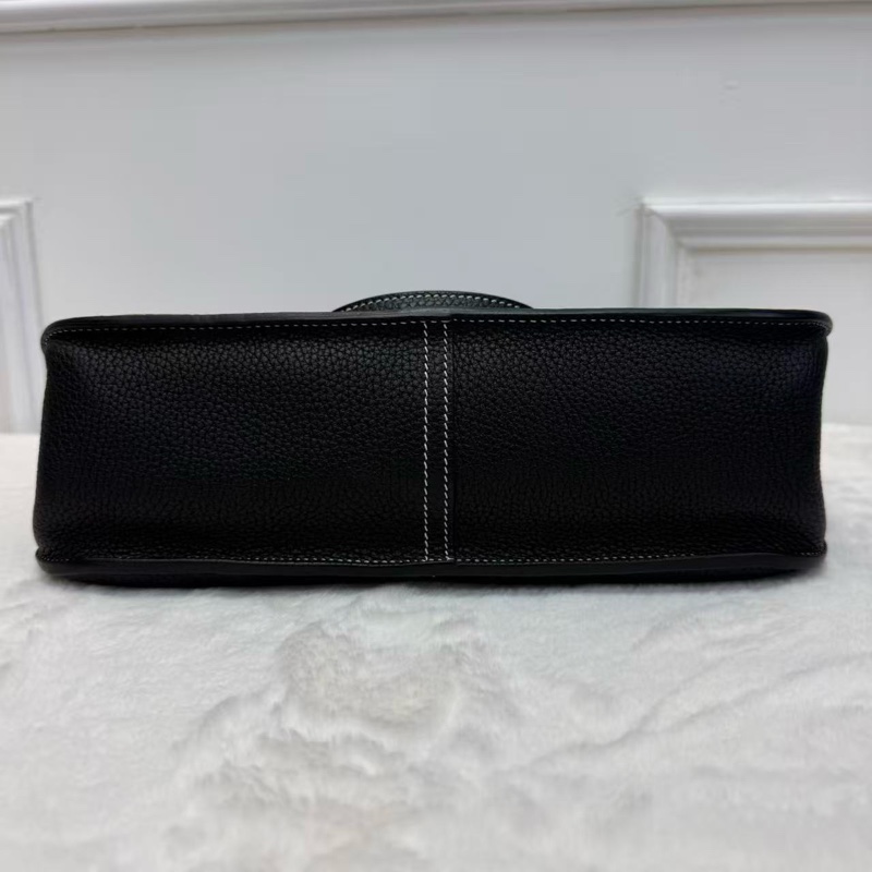 Hermes/愛馬仕 halzan31 哈喇子斜挎包 黑銀 走白線 Togo皮 手提單肩包-5