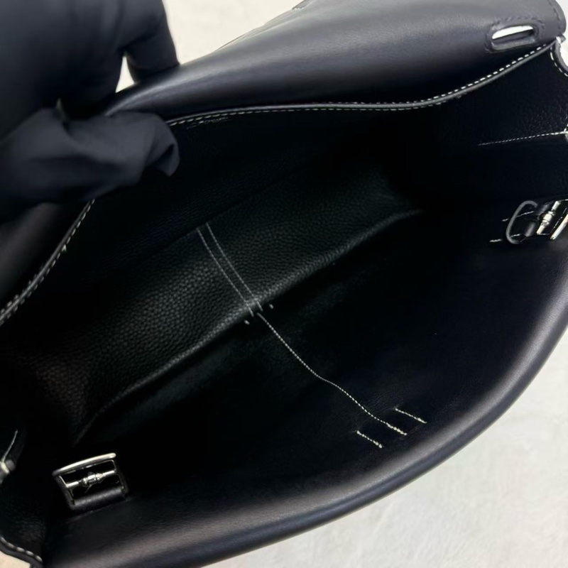 Hermes/愛馬仕 halzan31 哈喇子斜挎包 黑銀 走白線 Togo皮 手提單肩包-6