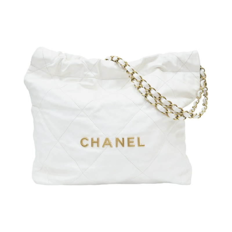 白色 牛皮 22 鍊帶 肩背包 金釦【CHANEL 香奈兒】 AS3260-0