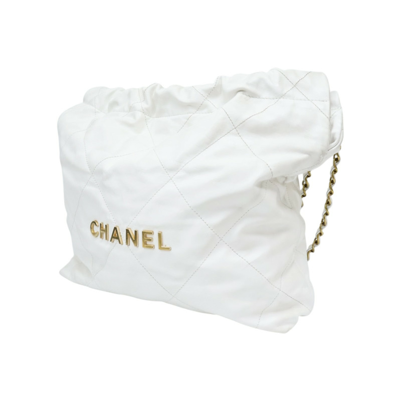 白色 牛皮 22 鍊帶 肩背包 金釦【CHANEL 香奈兒】 AS3260-2