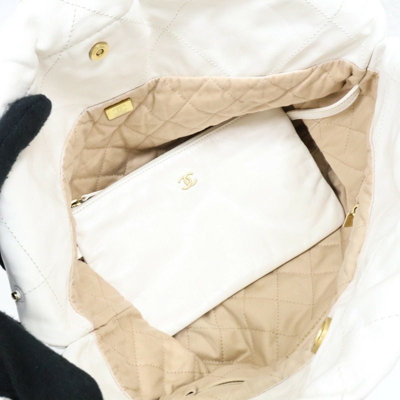 白色 牛皮 22 鍊帶 肩背包 金釦【CHANEL 香奈兒】 AS3260-4