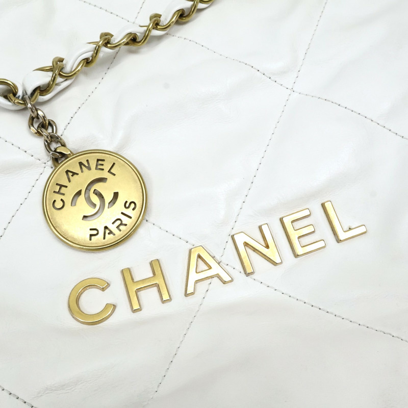 白色 牛皮 22 鍊帶 肩背包 金釦【CHANEL 香奈兒】 AS3260-10