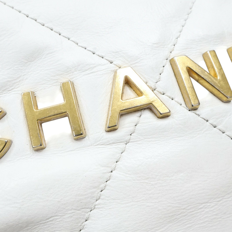 白色 牛皮 22 鍊帶 肩背包 金釦【CHANEL 香奈兒】 AS3260-19