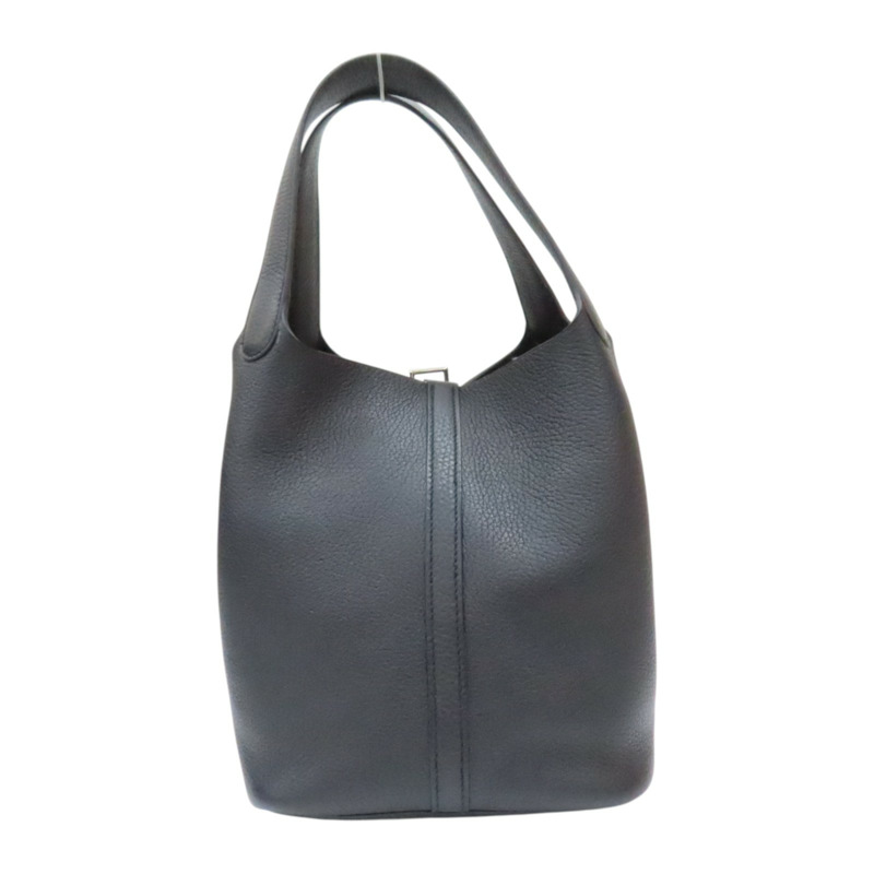 黑色 牛皮 Picotin Lock 22 手提包 Y刻 銀扣【HERMES 愛馬仕】-1