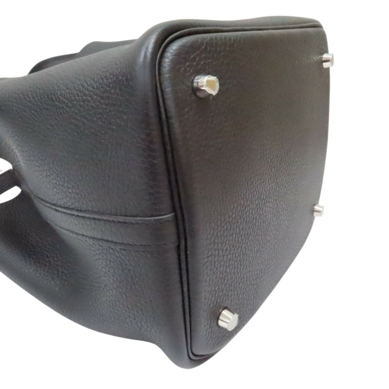 黑色 牛皮 Picotin Lock 22 手提包 Y刻 銀扣【HERMES 愛馬仕】-9