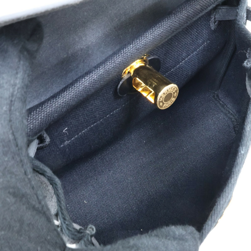 黑色 牛皮/帆布 Herbag Zip 20 Mini 肩背包 W刻 金釦【HERMES 愛馬仕】-4