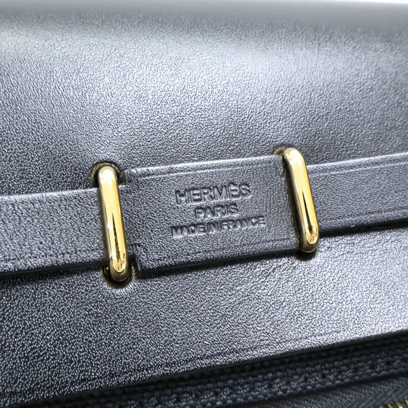 黑色 牛皮/帆布 Herbag Zip 20 Mini 肩背包 W刻 金釦【HERMES 愛馬仕】-6