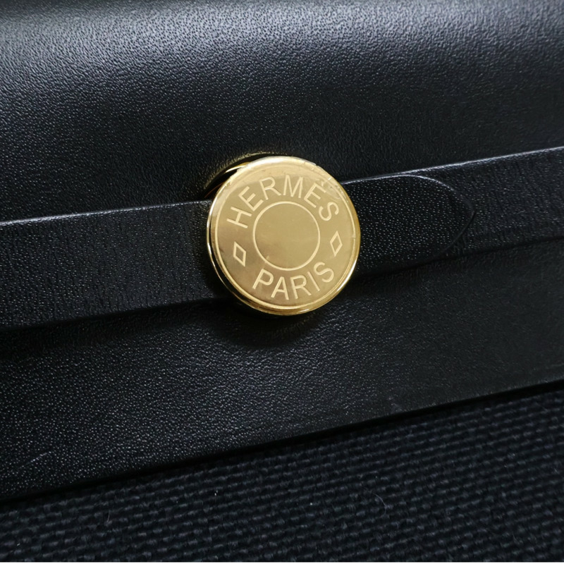 黑色 牛皮/帆布 Herbag Zip 20 Mini 肩背包 W刻 金釦【HERMES 愛馬仕】-8