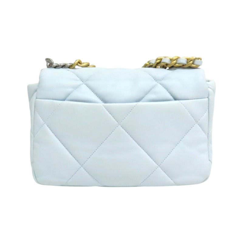 藍色 菱格紋 羊皮 Chanel 19 肩背包 金釦【CHANEL 香奈兒】 AS1160-1