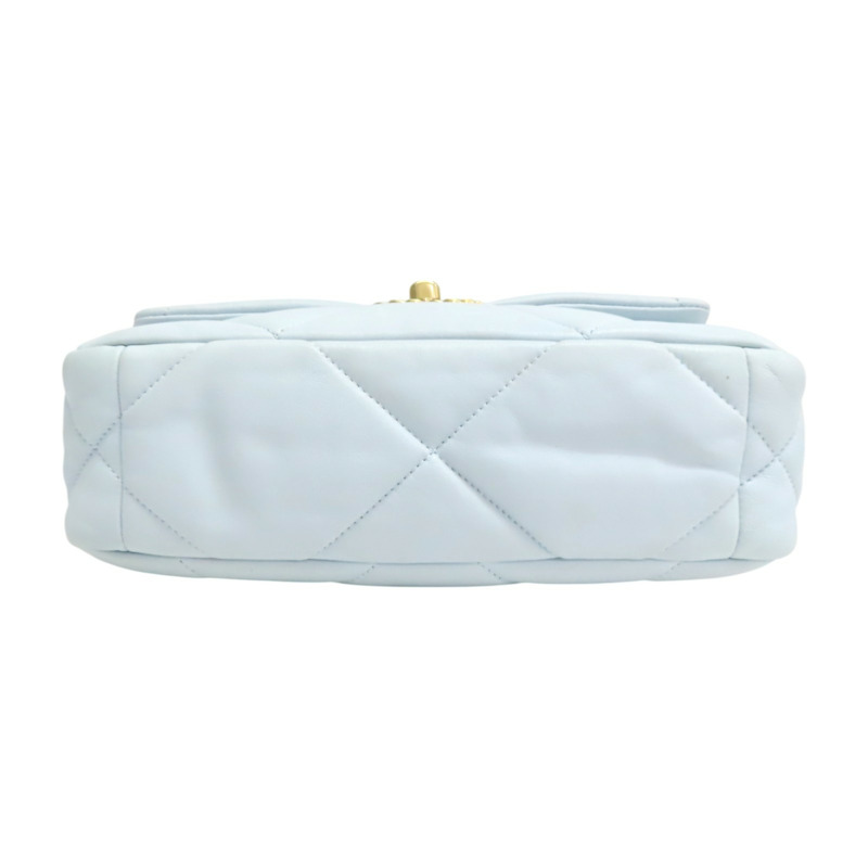 藍色 菱格紋 羊皮 Chanel 19 肩背包 金釦【CHANEL 香奈兒】 AS1160-3