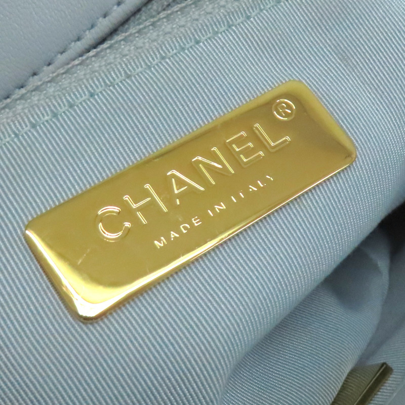 藍色 菱格紋 羊皮 Chanel 19 肩背包 金釦【CHANEL 香奈兒】 AS1160-7