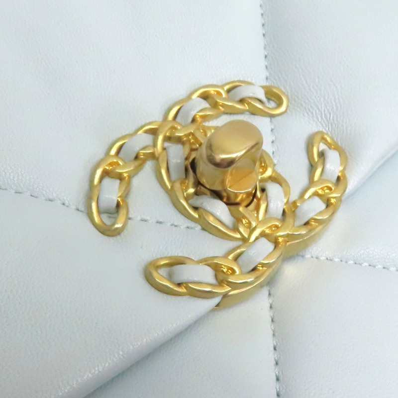 藍色 菱格紋 羊皮 Chanel 19 肩背包 金釦【CHANEL 香奈兒】 AS1160-9