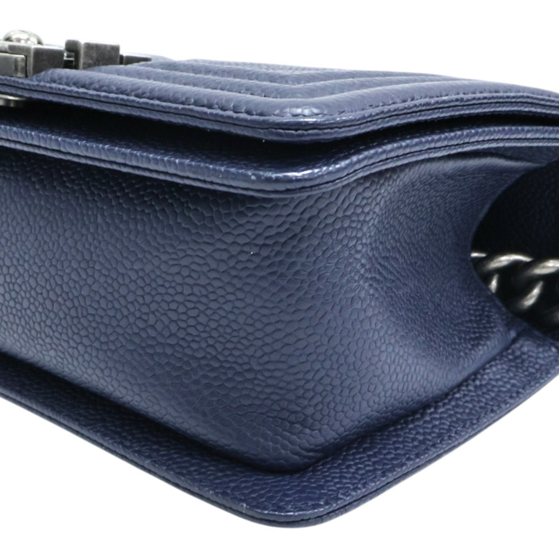 藍色 山型壓紋 牛皮 Boy 20 鍊帶 肩背包 銀釦【CHANEL 香奈兒】 A67085-9