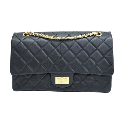黑色 菱格紋 牛皮 2.55 鍊帶 肩背包 金扣【CHANEL 香奈兒】 A37590
