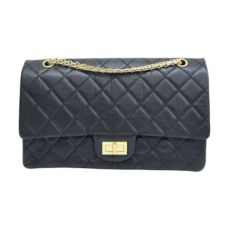 黑色 菱格紋 牛皮 2.55 鍊帶 肩背包 金扣【CHANEL 香奈兒】 A37590-0