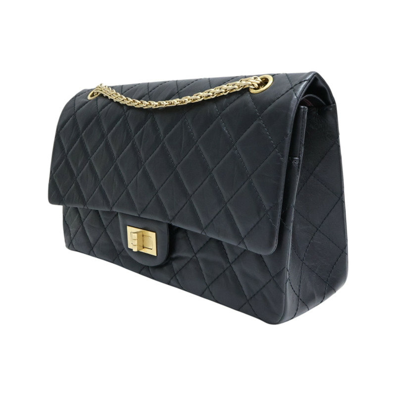 黑色 菱格紋 牛皮 2.55 鍊帶 肩背包 金扣【CHANEL 香奈兒】 A37590-2