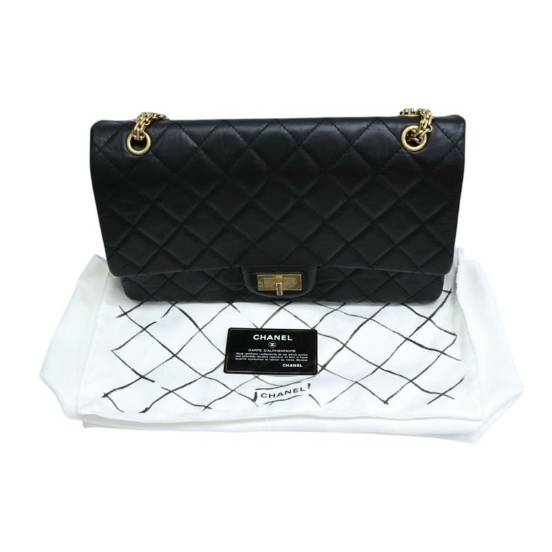 黑色 菱格紋 牛皮 2.55 鍊帶 肩背包 金扣【CHANEL 香奈兒】 A37590-6